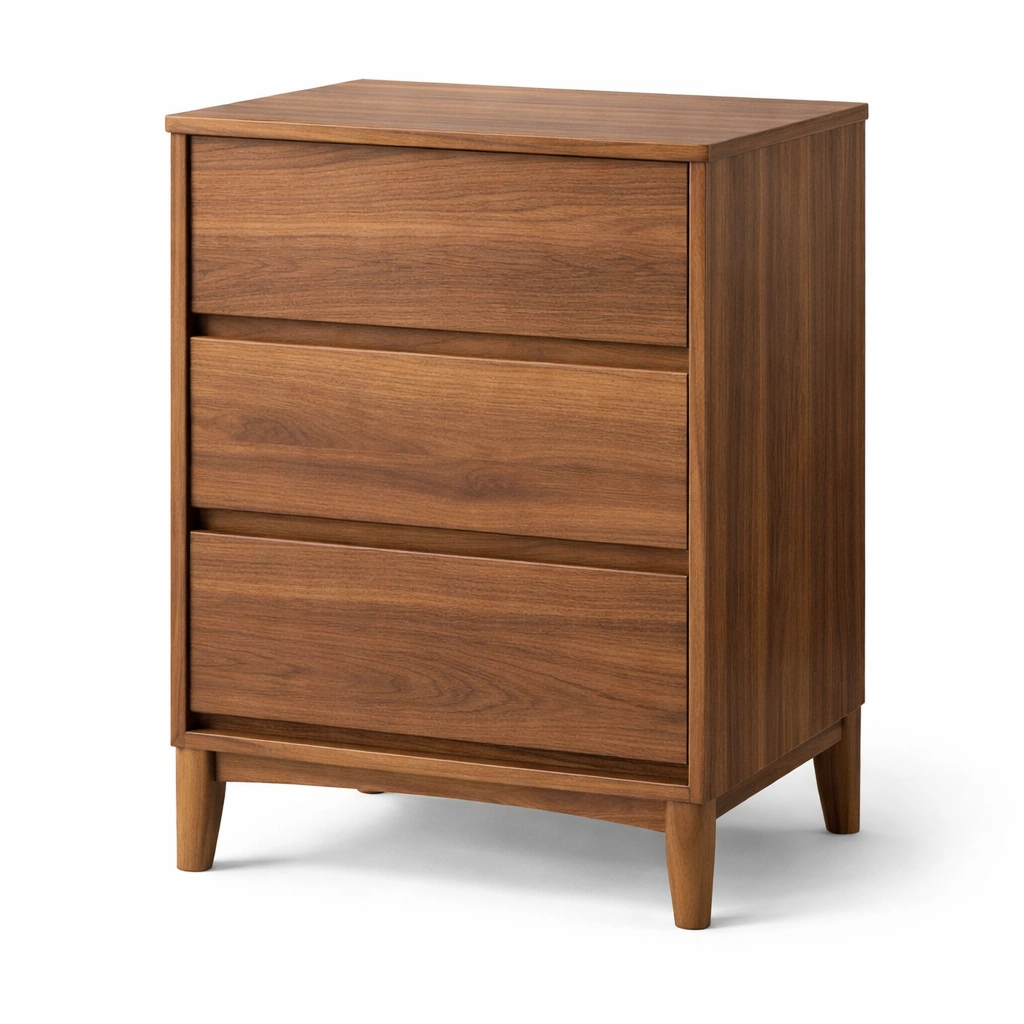 mesita de noche de madera con tres cajones-dwellirae